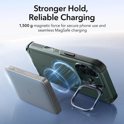 Husa MagSafe pentru Apple iPhone 17, ESR, Cyber Armor Kickstand, Verde