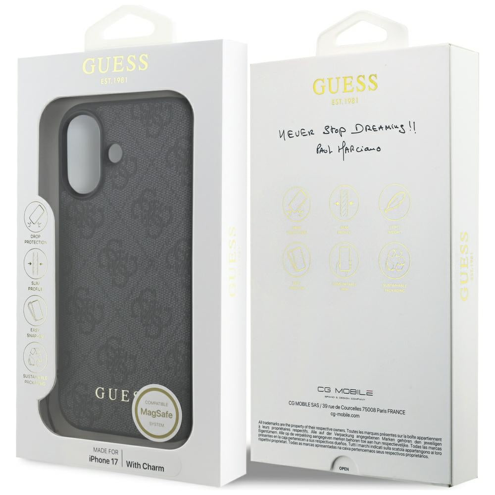 Husa MagSafe pentru Apple iPhone 17, Guess, 4G Charm Cradle, Neagra