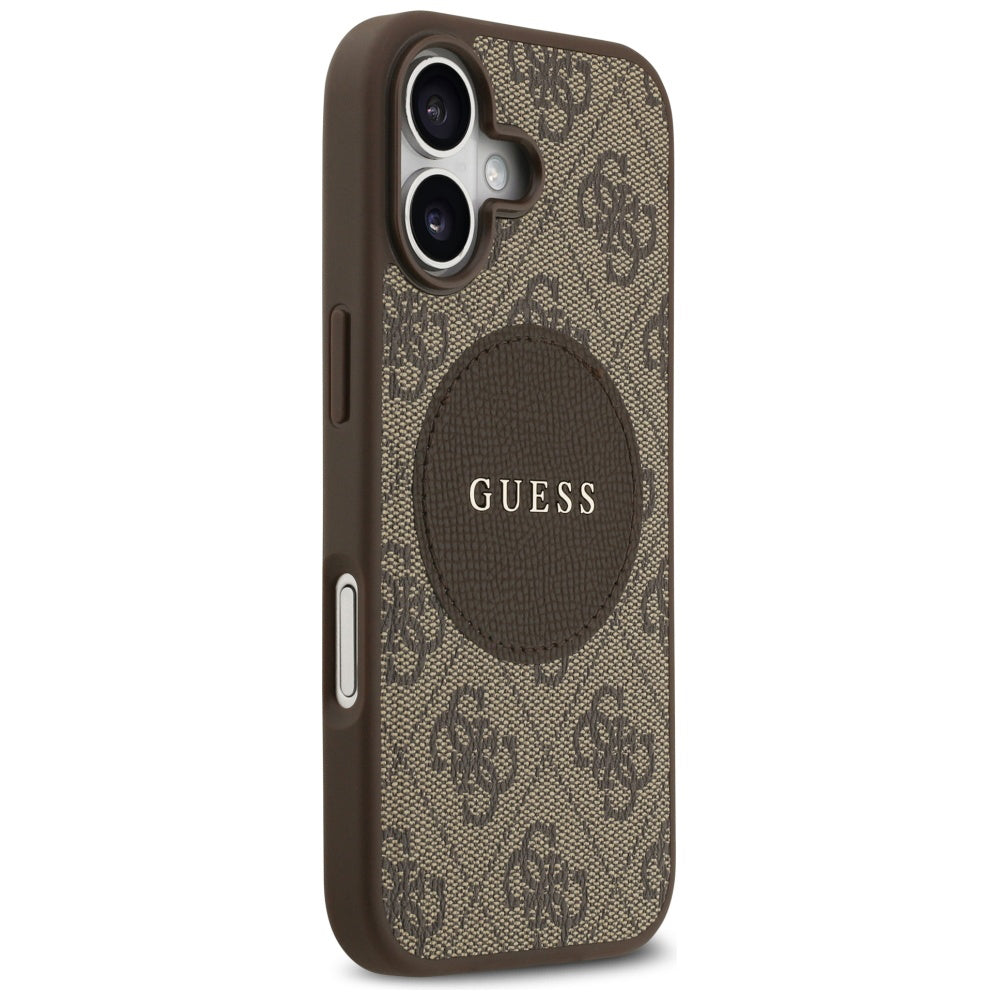 Husa MagSafe pentru Apple iPhone 17, Guess, 4G Circle Classic Logo, Maro