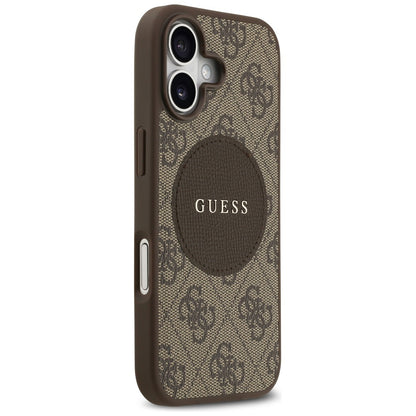 Husa MagSafe pentru Apple iPhone 17, Guess, 4G Circle Classic Logo, Maro