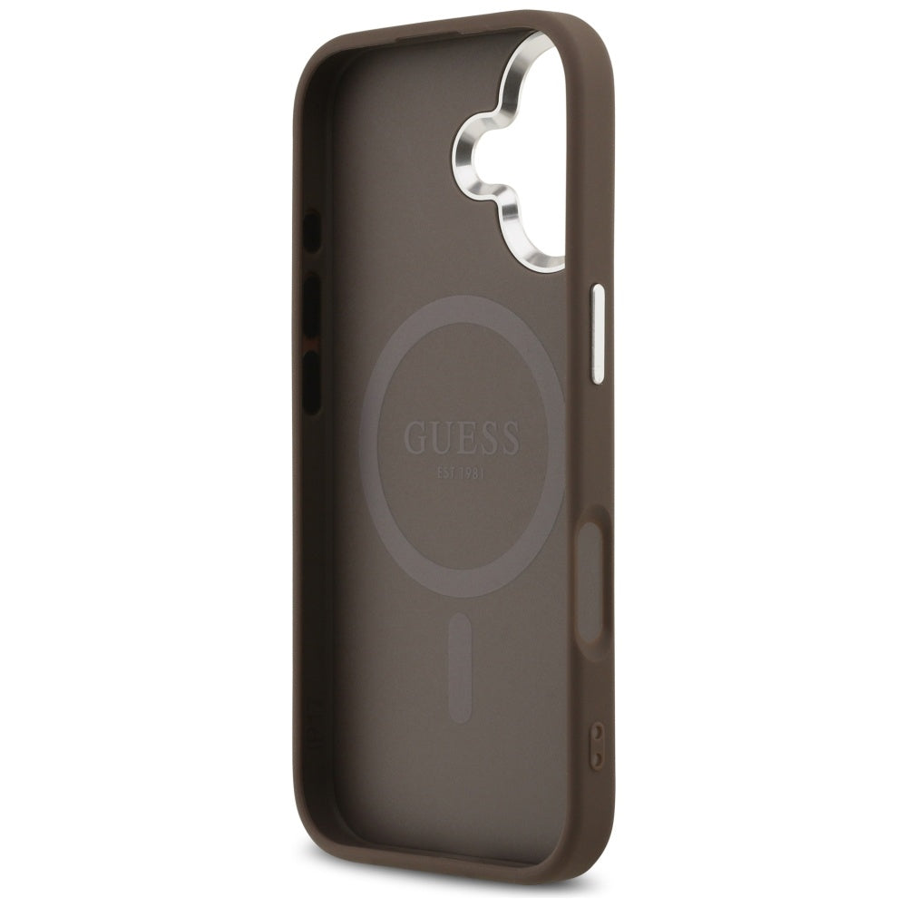 Husa MagSafe pentru Apple iPhone 17, Guess, 4G Classic Logo, Maro