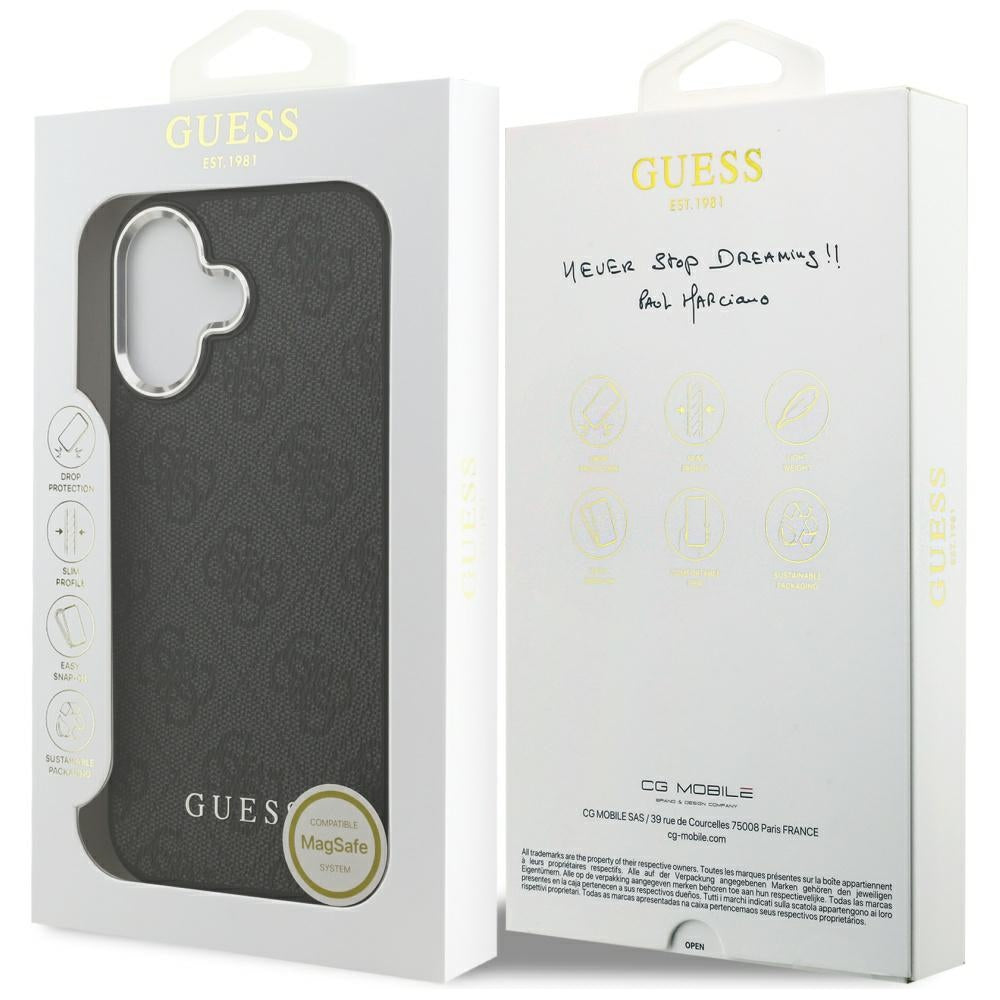 Husa MagSafe pentru Apple iPhone 17, Guess, 4G Classic Logo, Neagra