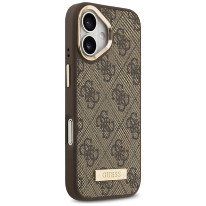 Husa MagSafe pentru Apple iPhone 17, Guess, 4G Logo Plate, Maro