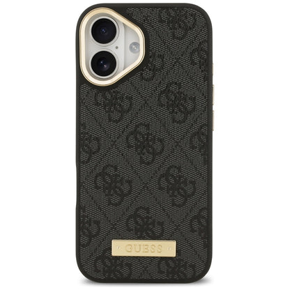 Husa MagSafe pentru Apple iPhone 17, Guess, 4G Logo Plate, Neagra