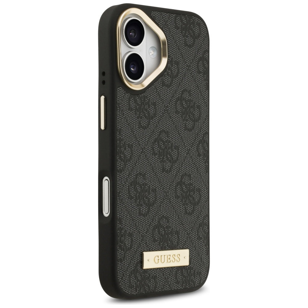 Husa MagSafe pentru Apple iPhone 17, Guess, 4G Logo Plate, Neagra