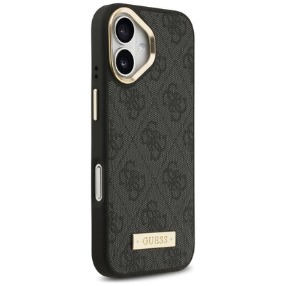Husa MagSafe pentru Apple iPhone 17, Guess, 4G Logo Plate, Neagra