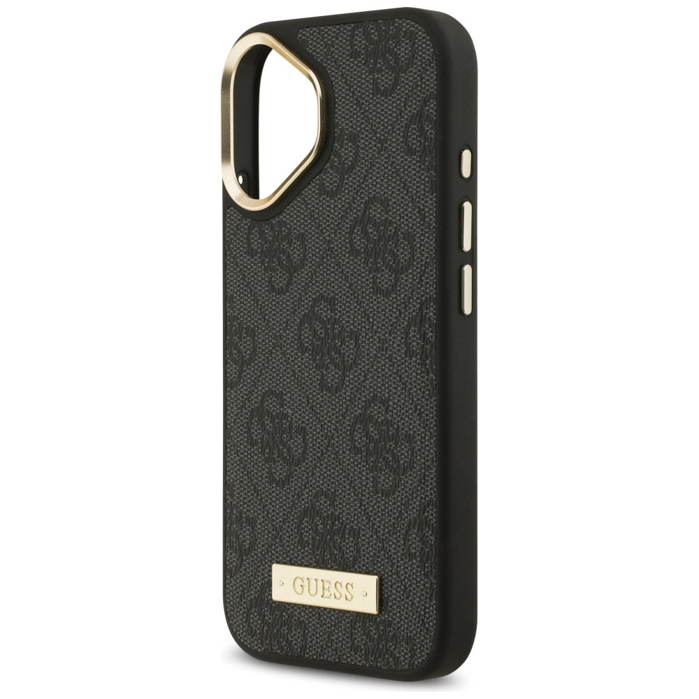 Husa MagSafe pentru Apple iPhone 17, Guess, 4G Logo Plate, Neagra
