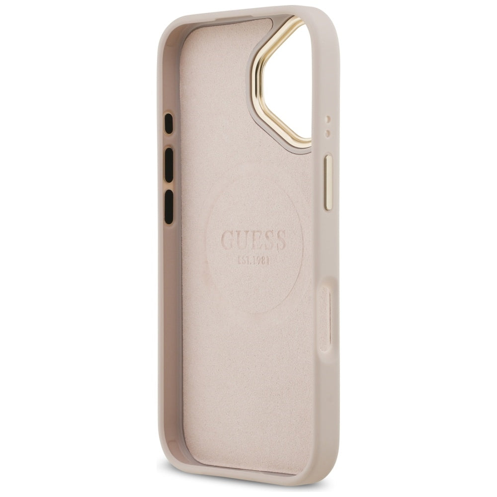 Husa MagSafe pentru Apple iPhone 17, Guess, 4G Logo Plate, Roz