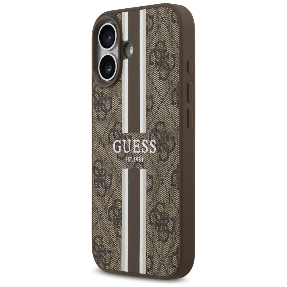 Husa MagSafe pentru Apple iPhone 17, Guess, 4G Printed Stripes, Maro