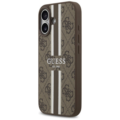Husa MagSafe pentru Apple iPhone 17, Guess, 4G Printed Stripes, Maro