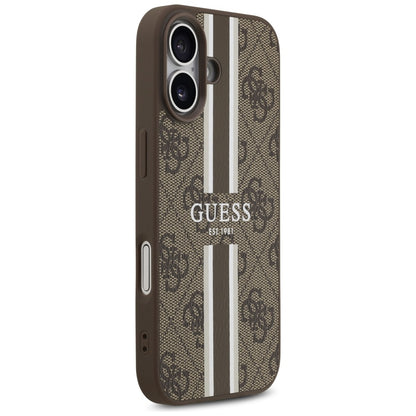 Husa MagSafe pentru Apple iPhone 17, Guess, 4G Printed Stripes, Maro