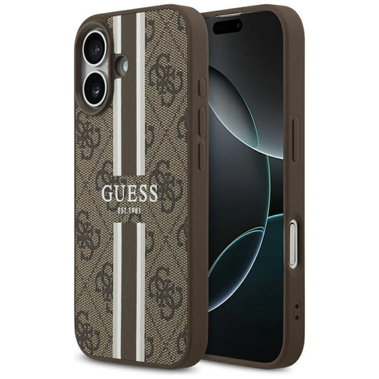 Husa MagSafe pentru Apple iPhone 17, Guess, 4G Printed Stripes, Maro