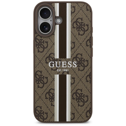 Husa MagSafe pentru Apple iPhone 17, Guess, 4G Printed Stripes, Maro