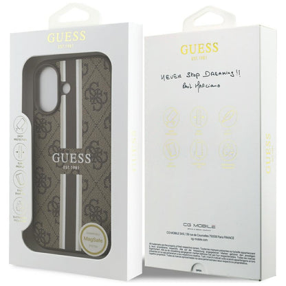 Husa MagSafe pentru Apple iPhone 17, Guess, 4G Printed Stripes, Maro