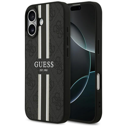 Husa MagSafe pentru Apple iPhone 17, Guess, 4G Printed Stripes, Neagra