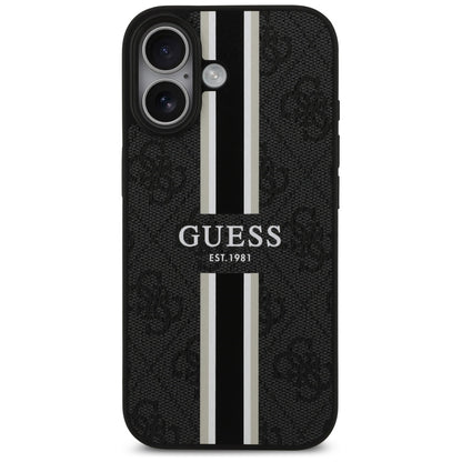 Husa MagSafe pentru Apple iPhone 17, Guess, 4G Printed Stripes, Neagra