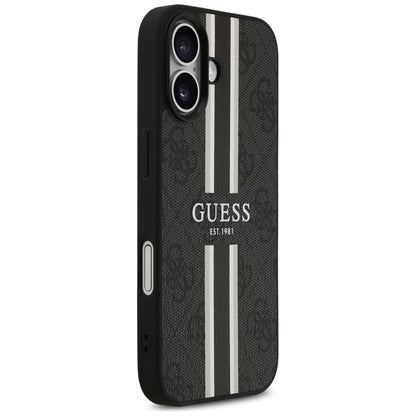 Husa MagSafe pentru Apple iPhone 17, Guess, 4G Printed Stripes, Neagra