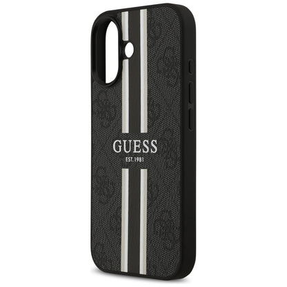 Husa MagSafe pentru Apple iPhone 17, Guess, 4G Printed Stripes, Neagra