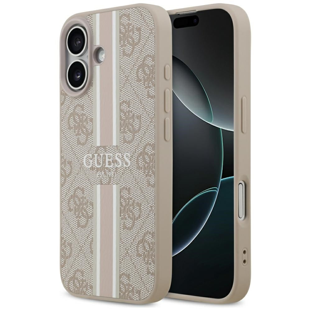 Husa MagSafe pentru Apple iPhone 17, Guess, 4G Printed Stripes, Roz