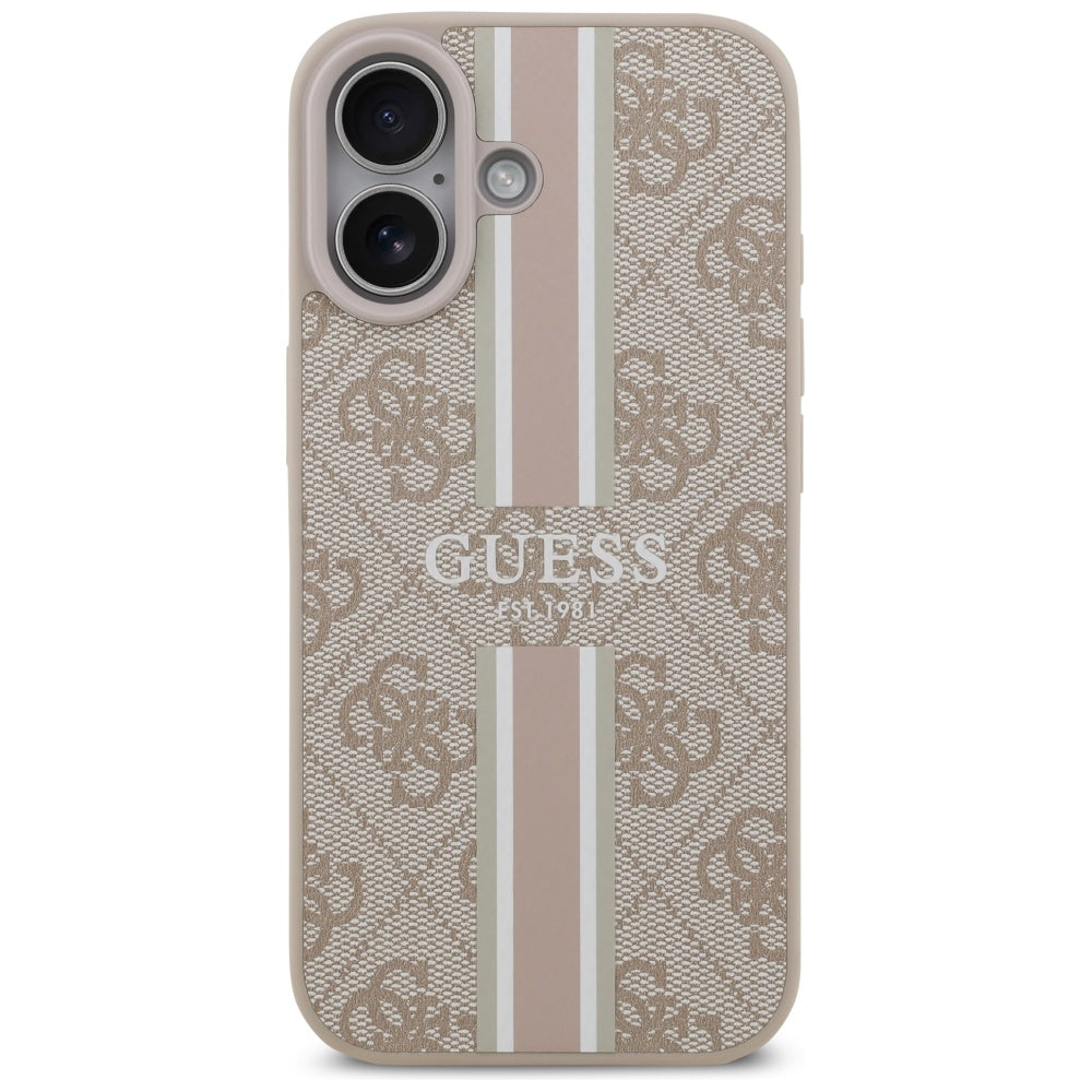Husa MagSafe pentru Apple iPhone 17, Guess, 4G Printed Stripes, Roz