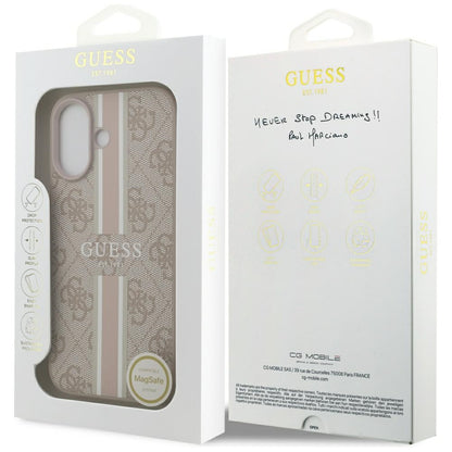 Husa MagSafe pentru Apple iPhone 17, Guess, 4G Printed Stripes, Roz