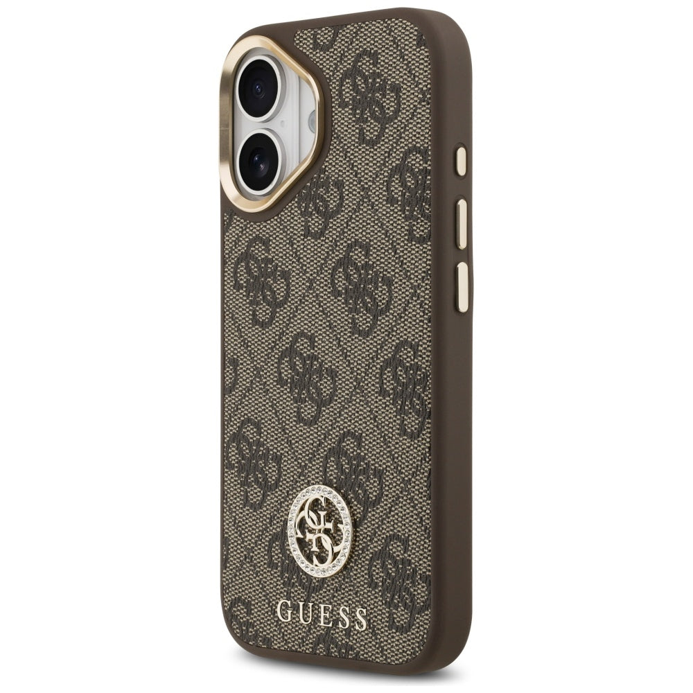 Husa MagSafe pentru Apple iPhone 17, Guess, 4G Strass Logo, Maro
