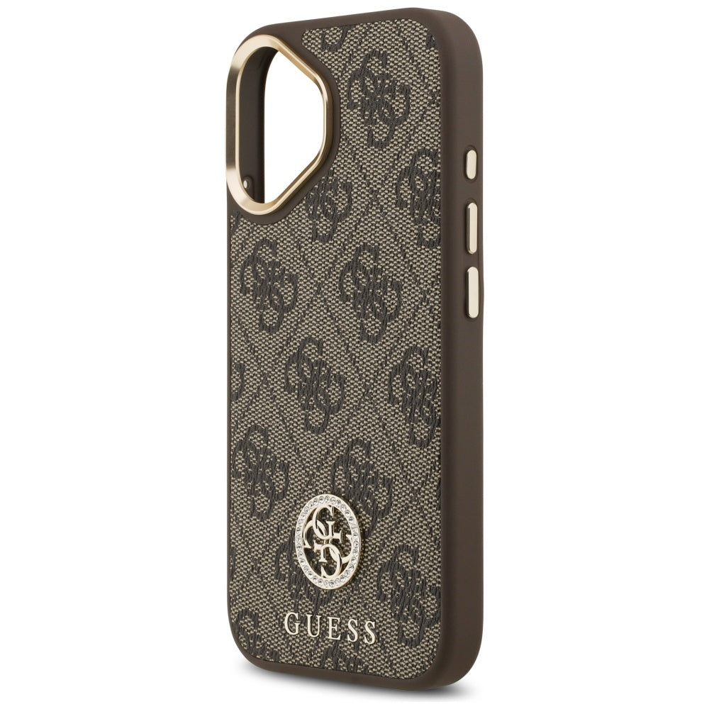 Husa MagSafe pentru Apple iPhone 17, Guess, 4G Strass Logo, Maro