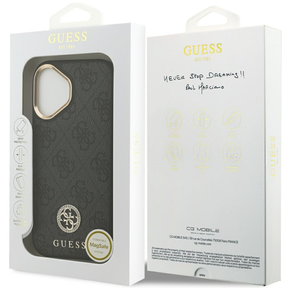 Husa MagSafe pentru Apple iPhone 17, Guess, 4G Strass Logo, Neagra