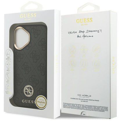 Husa MagSafe pentru Apple iPhone 17, Guess, 4G Strass Logo, Neagra