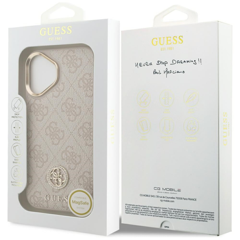 Husa MagSafe pentru Apple iPhone 17, Guess, 4G Strass Logo, Roz