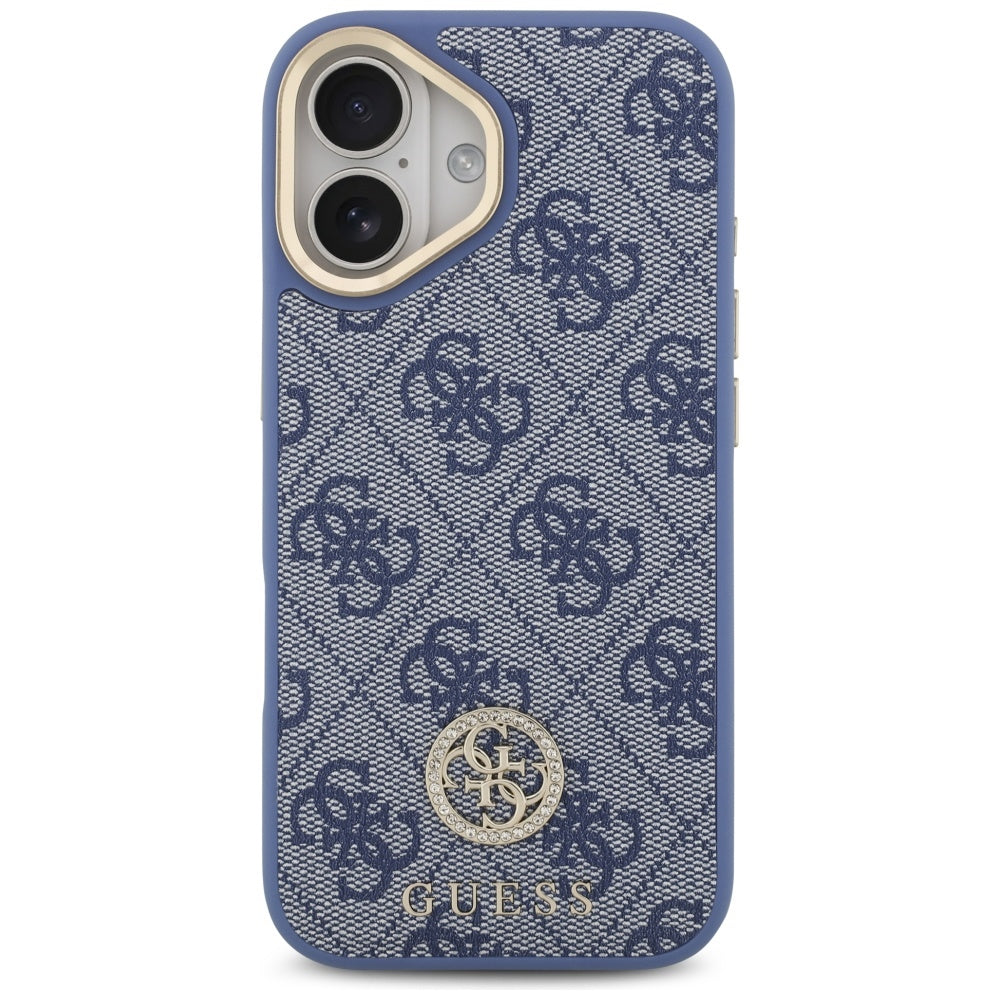 Husa MagSafe pentru Apple iPhone 17, Guess, 4G Strass Logo with Big Strap, Albastra
