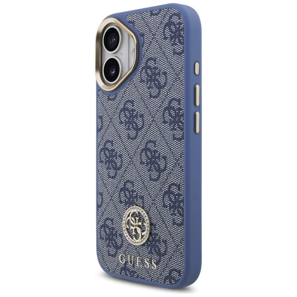 Husa MagSafe pentru Apple iPhone 17, Guess, 4G Strass Logo with Big Strap, Albastra
