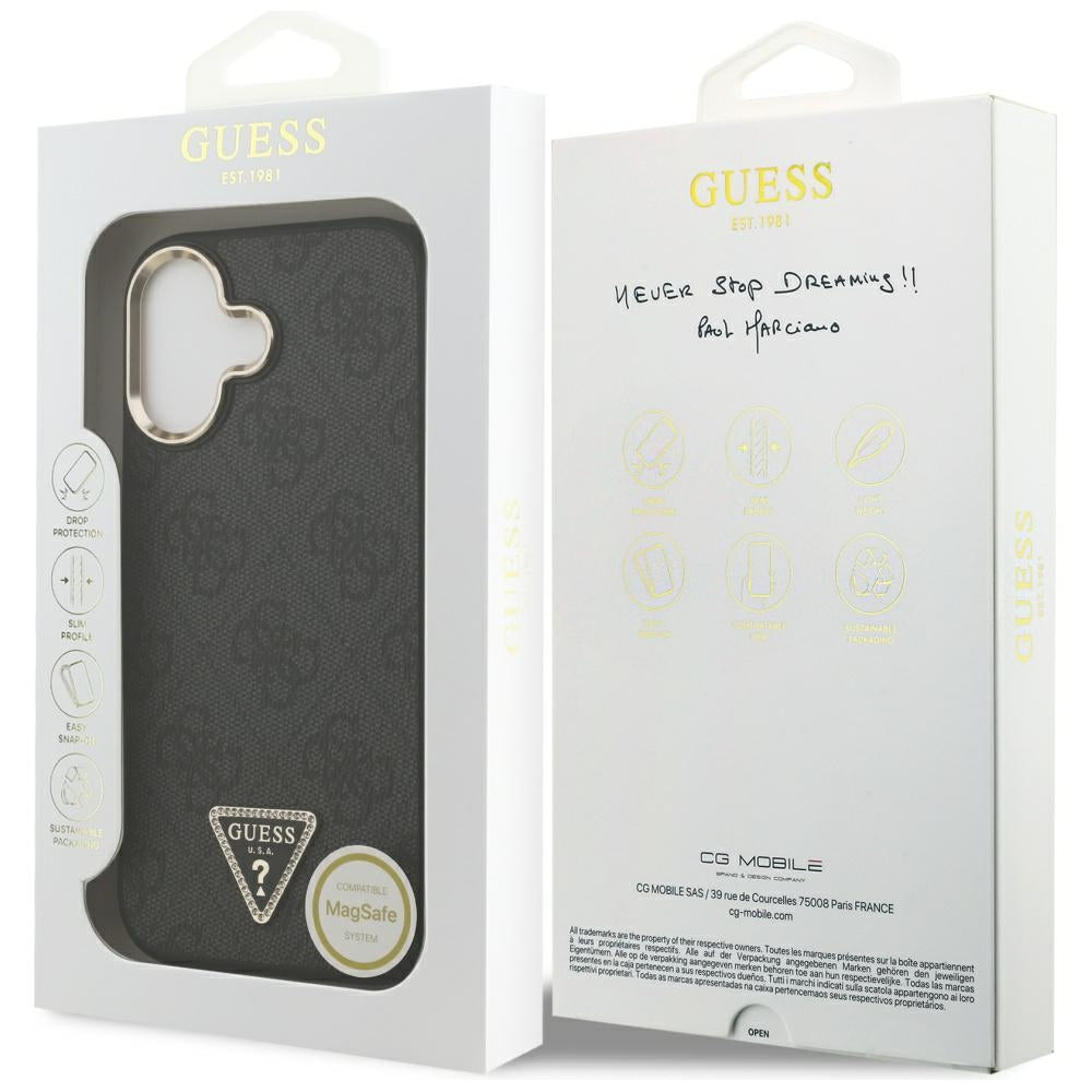 Husa MagSafe pentru Apple iPhone 17, Guess, 4G Triangle Diamond Logo, Neagra