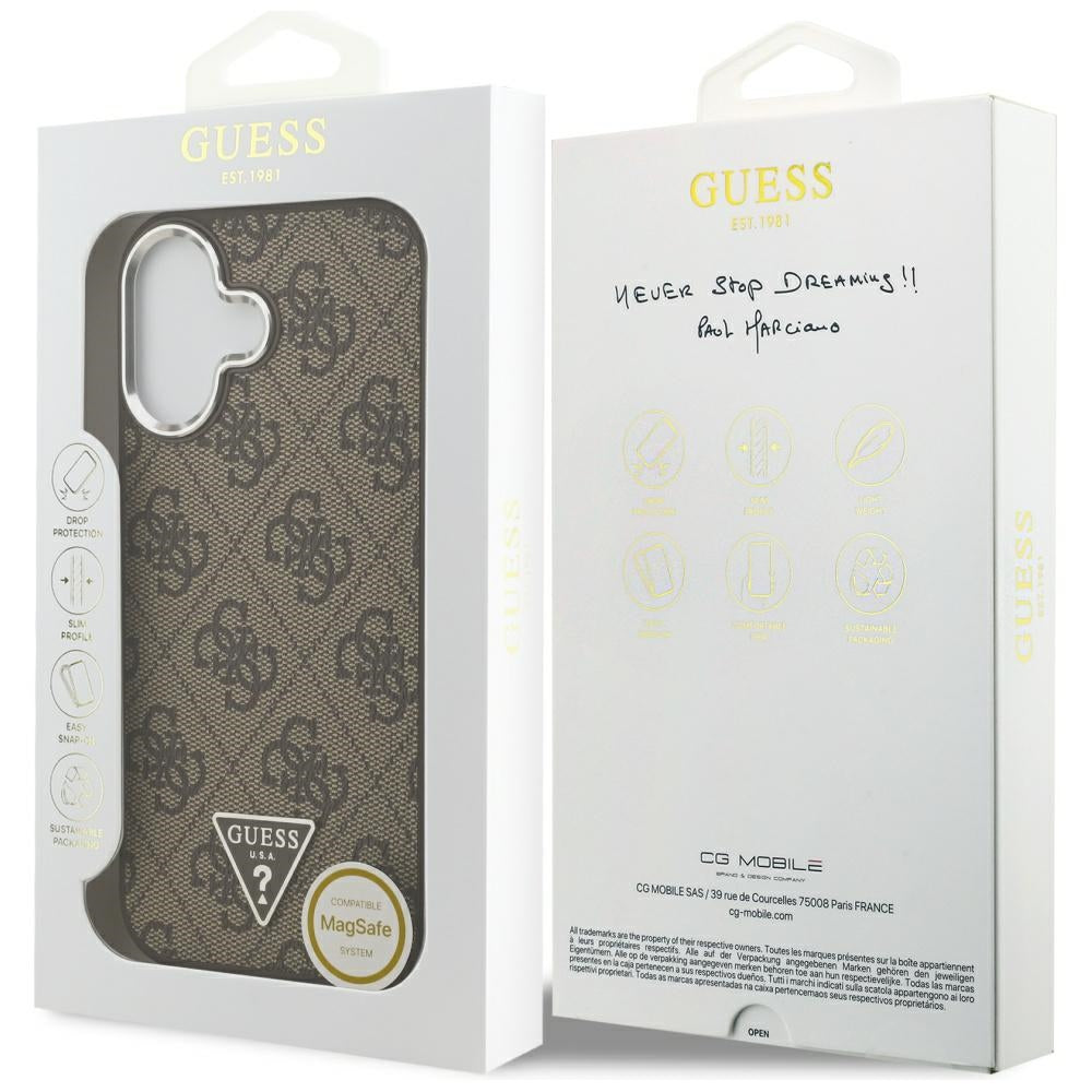Husa MagSafe pentru Apple iPhone 17, Guess, 4G Triangle Logo, Maro Argintie