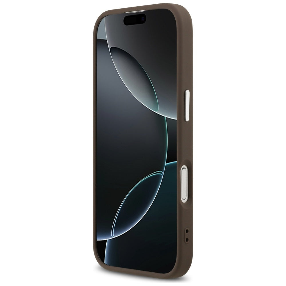 Husa MagSafe pentru Apple iPhone 17, Guess, 4G Triangle Logo, Maro Argintie