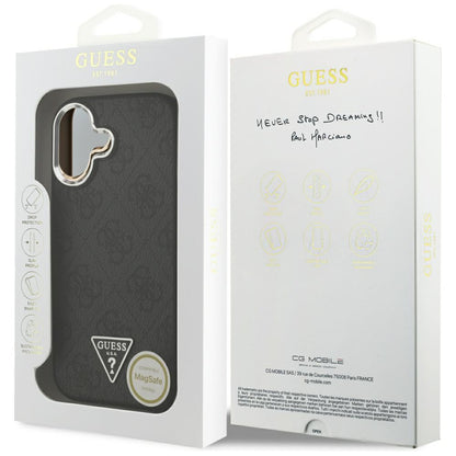 Husa MagSafe pentru Apple iPhone 17, Guess, 4G Triangle Logo, Neagra Argintie