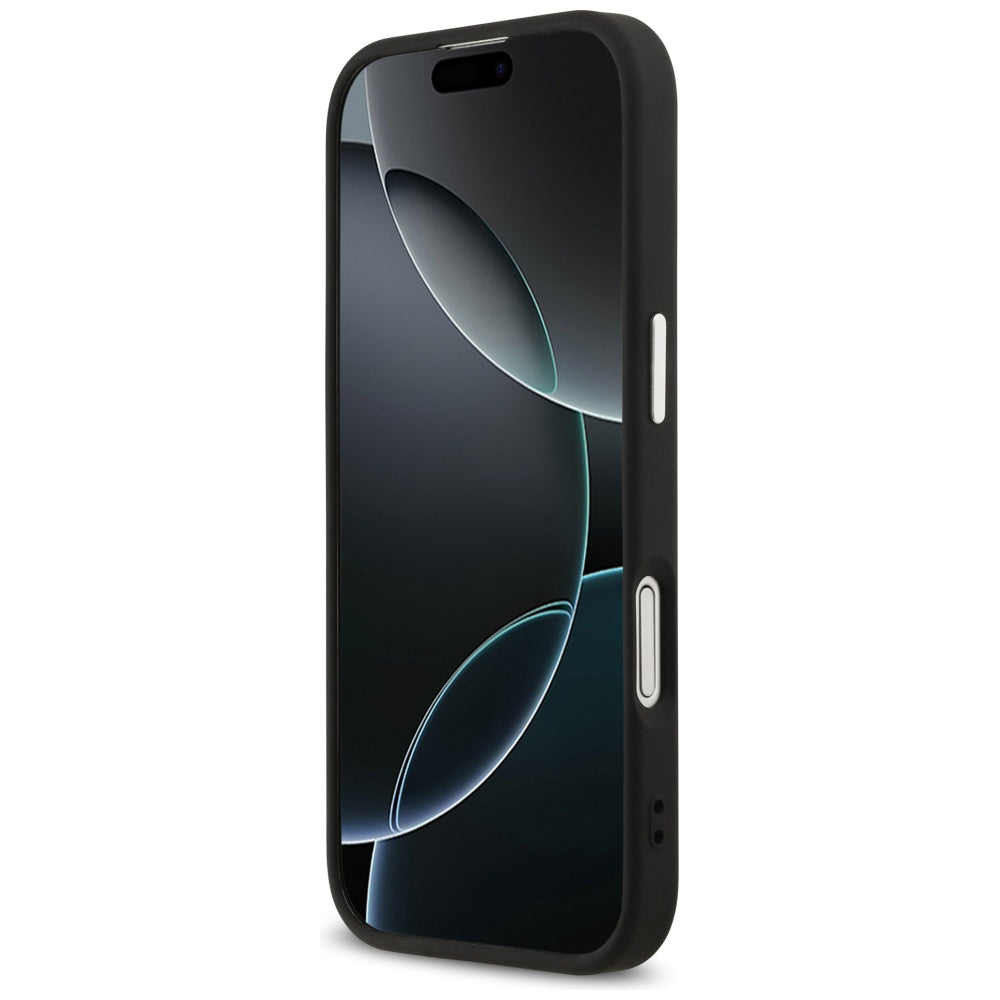 Husa MagSafe pentru Apple iPhone 17, Guess, 4G Triangle Logo, Neagra Argintie