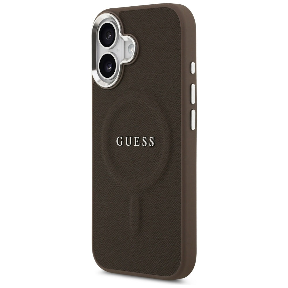 Husa MagSafe pentru Apple iPhone 17, Guess, Classic Logo, Maro