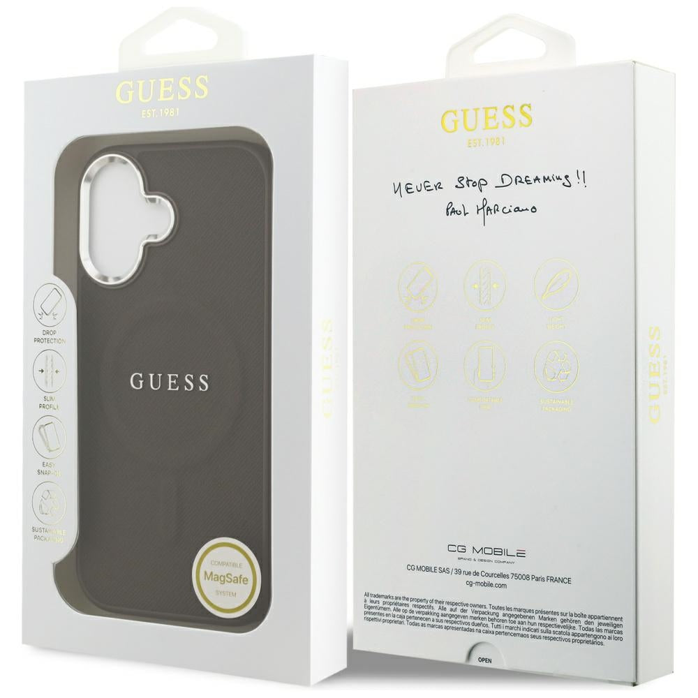 Husa MagSafe pentru Apple iPhone 17, Guess, Classic Logo, Maro