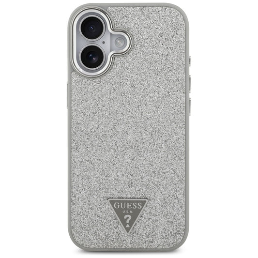 Husa MagSafe pentru Apple iPhone 17, Guess, Glitter Triangle Logo, Argintie