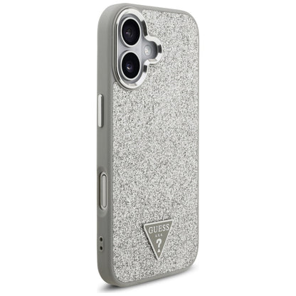 Husa MagSafe pentru Apple iPhone 17, Guess, Glitter Triangle Logo, Argintie