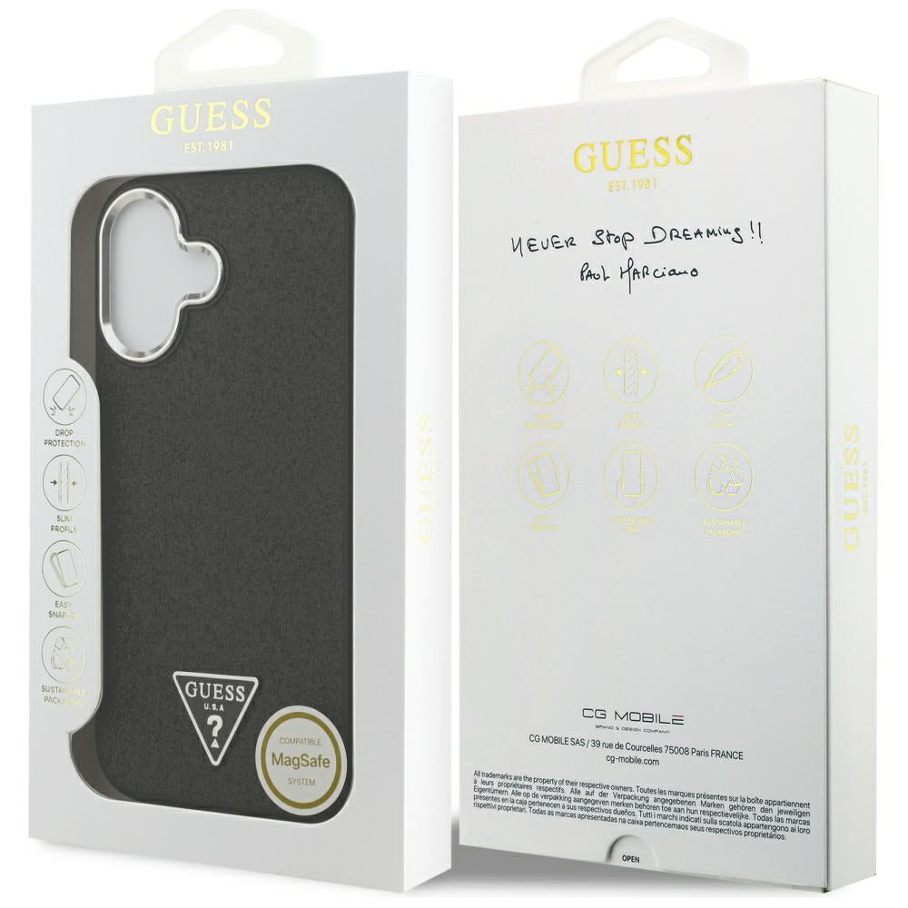 Husa MagSafe pentru Apple iPhone 17, Guess, Glitter Triangle Logo, Neagra