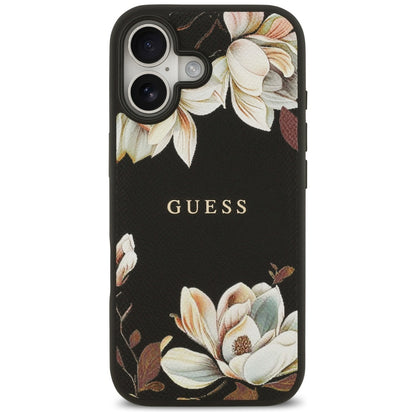 Husa MagSafe pentru Apple iPhone 17, Guess, Grained Flowers, Neagra