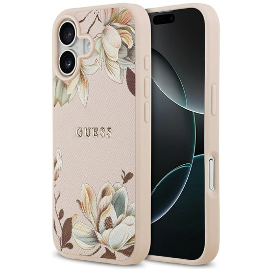 Husa MagSafe pentru Apple iPhone 17, Guess, Grained Flowers, Roz