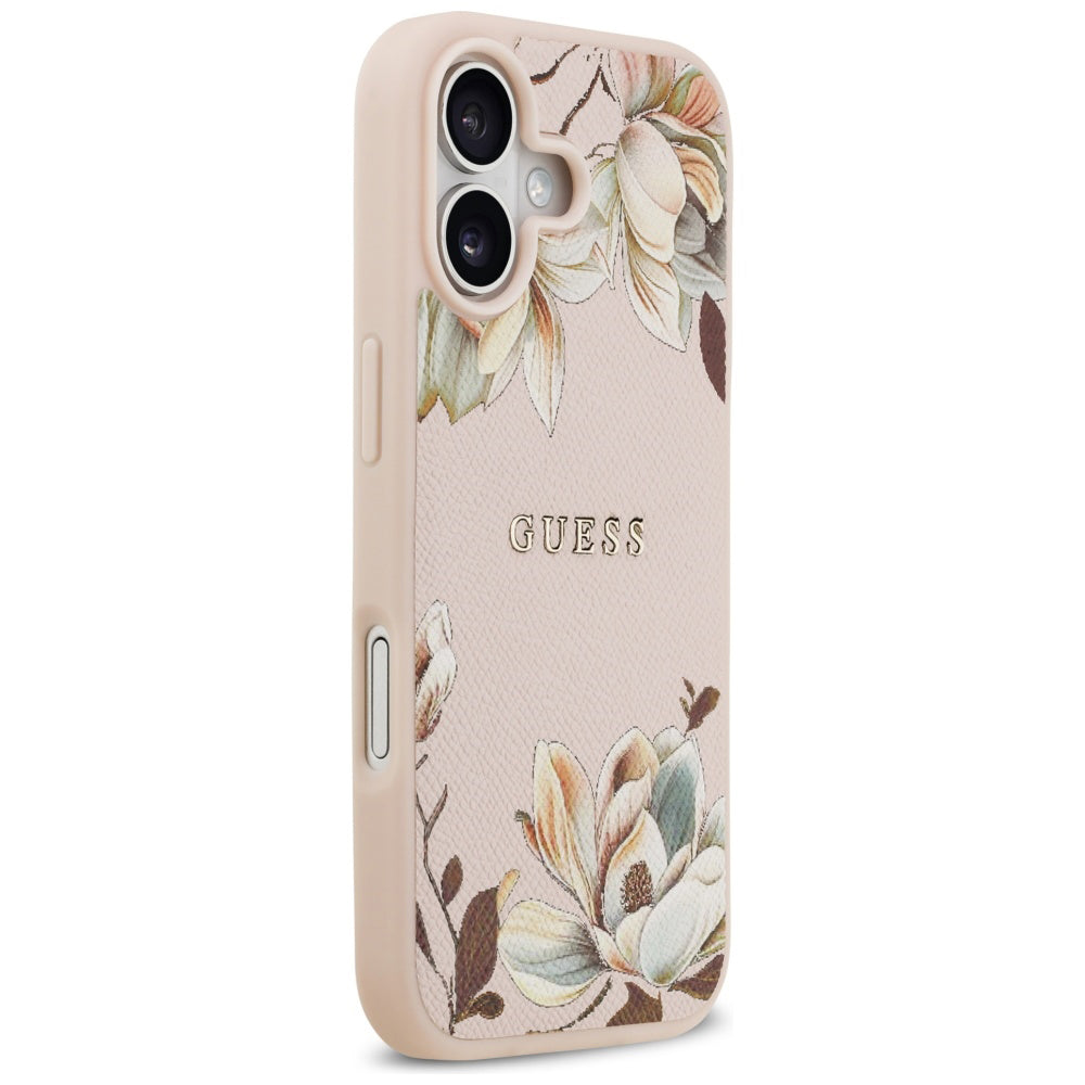 Husa MagSafe pentru Apple iPhone 17, Guess, Grained Flowers, Roz