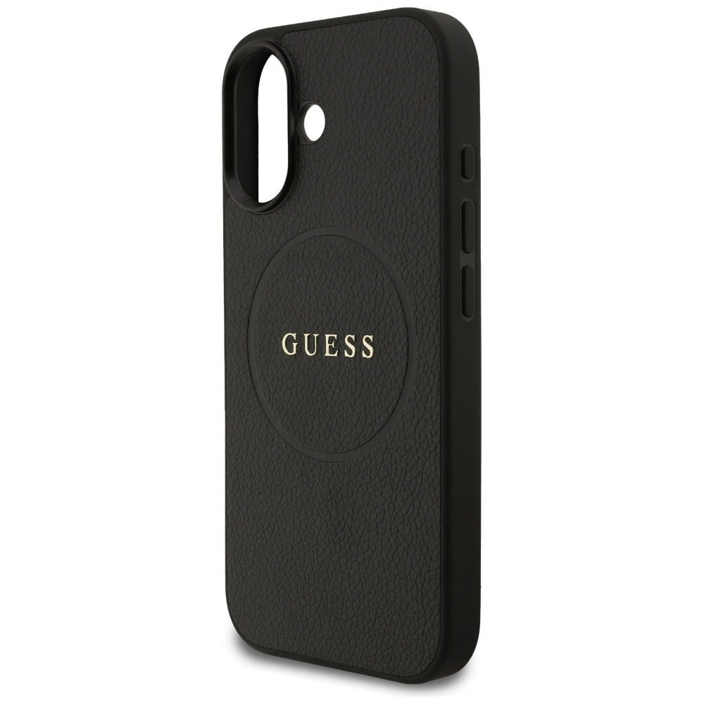 Husa MagSafe pentru Apple iPhone 17, Guess, Grained Gold Ring, Neagra