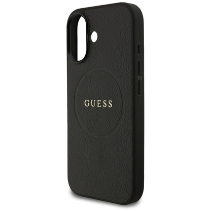 Husa MagSafe pentru Apple iPhone 17, Guess, Grained Gold Ring, Neagra