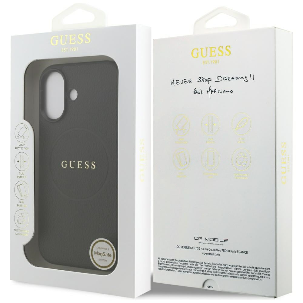 Husa MagSafe pentru Apple iPhone 17, Guess, Grained Gold Ring, Neagra