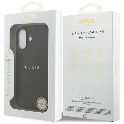 Husa MagSafe pentru Apple iPhone 17, Guess, Grained Gold Ring, Neagra
