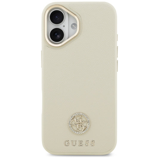 Husa MagSafe pentru Apple iPhone 17, Guess, Grained Strass Logo, Bej